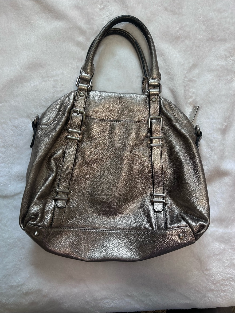 Danier Metallic Silver Leather Hand Bag/ Tote